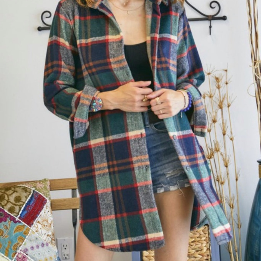 Brand New Green/Navy flannel shirt dress!
